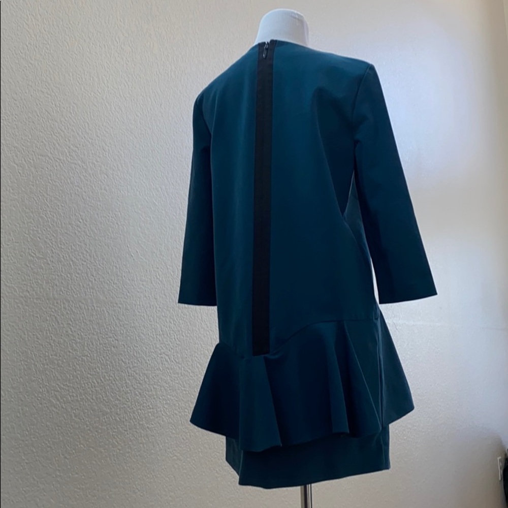 Tibi Designer Ruffle Agathe Layered Dress Zip Stretchy Teal Blue Dressy - Picture 7 of 14